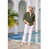 imageCOOFANDY Mens Cuban Guayabera Shirts Casual Long Sleeve Button Down Shirts Band Collar Linen Summer Beach ShirtsArmy Green