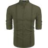 imageCOOFANDY Mens Cuban Guayabera Shirts Casual Long Sleeve Button Down Shirts Band Collar Linen Summer Beach ShirtsArmy Green