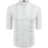 imageCOOFANDY Mens Cuban Guayabera Shirts Casual Long Sleeve Button Down Shirts Band Collar Linen Summer Beach ShirtsAwhite