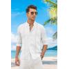 imageCOOFANDY Mens Cuban Guayabera Shirts Casual Long Sleeve Button Down Shirts Band Collar Linen Summer Beach ShirtsAwhite