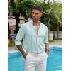 imageCOOFANDY Mens Cuban Guayabera Shirts Casual Long Sleeve Button Down Shirts Band Collar Linen Summer Beach ShirtsBaby Blue