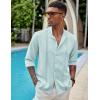 imageCOOFANDY Mens Cuban Guayabera Shirts Casual Long Sleeve Button Down Shirts Band Collar Linen Summer Beach ShirtsBaby Blue