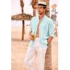 imageCOOFANDY Mens Cuban Guayabera Shirts Casual Long Sleeve Button Down Shirts Band Collar Linen Summer Beach ShirtsBaby Blue