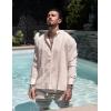 imageCOOFANDY Mens Cuban Guayabera Shirts Casual Long Sleeve Button Down Shirts Band Collar Linen Summer Beach ShirtsBeige