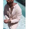 imageCOOFANDY Mens Cuban Guayabera Shirts Casual Long Sleeve Button Down Shirts Band Collar Linen Summer Beach ShirtsBeige