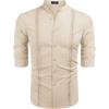 imageCOOFANDY Mens Cuban Guayabera Shirts Casual Long Sleeve Button Down Shirts Band Collar Linen Summer Beach ShirtsBeige