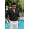 imageCOOFANDY Mens Cuban Guayabera Shirts Casual Long Sleeve Button Down Shirts Band Collar Linen Summer Beach ShirtsBlack