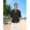 imageCOOFANDY Mens Cuban Guayabera Shirts Casual Long Sleeve Button Down Shirts Band Collar Linen Summer Beach ShirtsBlack
