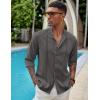 imageCOOFANDY Mens Cuban Guayabera Shirts Casual Long Sleeve Button Down Shirts Band Collar Linen Summer Beach ShirtsDark Grey