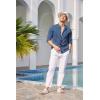 imageCOOFANDY Mens Cuban Guayabera Shirts Casual Long Sleeve Button Down Shirts Band Collar Linen Summer Beach ShirtsDenim Blue