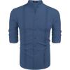 imageCOOFANDY Mens Cuban Guayabera Shirts Casual Long Sleeve Button Down Shirts Band Collar Linen Summer Beach ShirtsDenim Blue