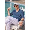 imageCOOFANDY Mens Cuban Guayabera Shirts Casual Long Sleeve Button Down Shirts Band Collar Linen Summer Beach ShirtsDenim Blue