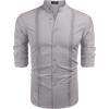 imageCOOFANDY Mens Cuban Guayabera Shirts Casual Long Sleeve Button Down Shirts Band Collar Linen Summer Beach ShirtsGrey
