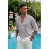 imageCOOFANDY Mens Cuban Guayabera Shirts Casual Long Sleeve Button Down Shirts Band Collar Linen Summer Beach ShirtsGrey