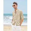 imageCOOFANDY Mens Cuban Guayabera Shirts Casual Long Sleeve Button Down Shirts Band Collar Linen Summer Beach ShirtsKhaki