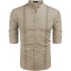 imageCOOFANDY Mens Cuban Guayabera Shirts Casual Long Sleeve Button Down Shirts Band Collar Linen Summer Beach ShirtsKhaki