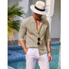 imageCOOFANDY Mens Cuban Guayabera Shirts Casual Long Sleeve Button Down Shirts Band Collar Linen Summer Beach ShirtsKhaki