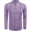 imageCOOFANDY Mens Cuban Guayabera Shirts Casual Long Sleeve Button Down Shirts Band Collar Linen Summer Beach ShirtsLavender