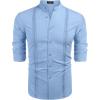 imageCOOFANDY Mens Cuban Guayabera Shirts Casual Long Sleeve Button Down Shirts Band Collar Linen Summer Beach ShirtsLight Blue