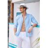 imageCOOFANDY Mens Cuban Guayabera Shirts Casual Long Sleeve Button Down Shirts Band Collar Linen Summer Beach ShirtsLight Blue