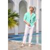 imageCOOFANDY Mens Cuban Guayabera Shirts Casual Long Sleeve Button Down Shirts Band Collar Linen Summer Beach ShirtsLight Green