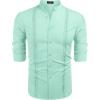 imageCOOFANDY Mens Cuban Guayabera Shirts Casual Long Sleeve Button Down Shirts Band Collar Linen Summer Beach ShirtsLight Green