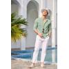 imageCOOFANDY Mens Cuban Guayabera Shirts Casual Long Sleeve Button Down Shirts Band Collar Linen Summer Beach ShirtsMint Green