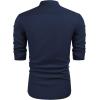 imageCOOFANDY Mens Cuban Guayabera Shirts Casual Long Sleeve Button Down Shirts Band Collar Linen Summer Beach ShirtsNavy Blue