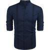 imageCOOFANDY Mens Cuban Guayabera Shirts Casual Long Sleeve Button Down Shirts Band Collar Linen Summer Beach ShirtsNavy Blue