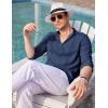 imageCOOFANDY Mens Cuban Guayabera Shirts Casual Long Sleeve Button Down Shirts Band Collar Linen Summer Beach ShirtsNavy Blue