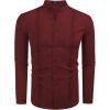imageCOOFANDY Mens Cuban Guayabera Shirts Casual Long Sleeve Button Down Shirts Band Collar Linen Summer Beach ShirtsWine Red