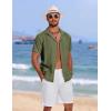 imageCOOFANDY Mens Cuban Guayabera Summer Beach Short Sleeve Casual Vacation Wedding ShirtArmy Green