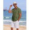 imageCOOFANDY Mens Cuban Guayabera Summer Beach Short Sleeve Casual Vacation Wedding ShirtArmy Green