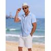 imageCOOFANDY Mens Cuban Guayabera Summer Beach Short Sleeve Casual Vacation Wedding ShirtLight Blue