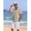 imageCOOFANDY Mens Cuban Guayabera Summer Beach Short Sleeve Casual Vacation Wedding ShirtLight Gray