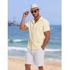 imageCOOFANDY Mens Cuban Guayabera Summer Beach Short Sleeve Casual Vacation Wedding ShirtLight Khaki