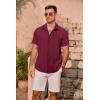 imageCOOFANDY Mens Cuban Guayabera Summer Beach Short Sleeve Casual Vacation Wedding ShirtWine Red