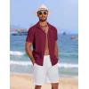 imageCOOFANDY Mens Cuban Guayabera Summer Beach Short Sleeve Casual Vacation Wedding ShirtWine Red