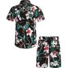 imageCOOFANDY Mens Hawaiian Matching Set Summer Beach 2 Piece Outfits Flower Button Down Shirts and Shorts Vacation OutfitsBlack  Flower