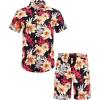 imageCOOFANDY Mens Hawaiian Matching Set Summer Beach 2 Piece Outfits Flower Button Down Shirts and Shorts Vacation OutfitsBlack  Orange Flower
