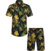 imageCOOFANDY Mens Hawaiian Matching Set Summer Beach 2 Piece Outfits Flower Button Down Shirts and Shorts Vacation OutfitsBlack