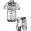 imageCOOFANDY Mens Hawaiian Matching Set Summer Beach 2 Piece Outfits Flower Button Down Shirts and Shorts Vacation OutfitsBlack and White Stripes