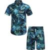 imageCOOFANDY Mens Hawaiian Matching Set Summer Beach 2 Piece Outfits Flower Button Down Shirts and Shorts Vacation OutfitsBlue  Green