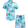 imageCOOFANDY Mens Hawaiian Matching Set Summer Beach 2 Piece Outfits Flower Button Down Shirts and Shorts Vacation OutfitsBlue
