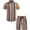 imageCOOFANDY Mens Hawaiian Matching Set Summer Beach 2 Piece Outfits Flower Button Down Shirts and Shorts Vacation OutfitsDark Yellow Stripes