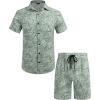 imageCOOFANDY Mens Hawaiian Matching Set Summer Beach 2 Piece Outfits Flower Button Down Shirts and Shorts Vacation OutfitsGreen Leaves