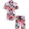 imageCOOFANDY Mens Hawaiian Matching Set Summer Beach 2 Piece Outfits Flower Button Down Shirts and Shorts Vacation OutfitsGreen Wonderland