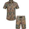 imageCOOFANDY Mens Hawaiian Matching Set Summer Beach 2 Piece Outfits Flower Button Down Shirts and Shorts Vacation OutfitsHand Painted Flowers
