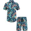 imageCOOFANDY Mens Hawaiian Matching Set Summer Beach 2 Piece Outfits Flower Button Down Shirts and Shorts Vacation OutfitsHawaiian Blue Dream