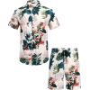 imageCOOFANDY Mens Hawaiian Matching Set Summer Beach 2 Piece Outfits Flower Button Down Shirts and Shorts Vacation OutfitsLeaves